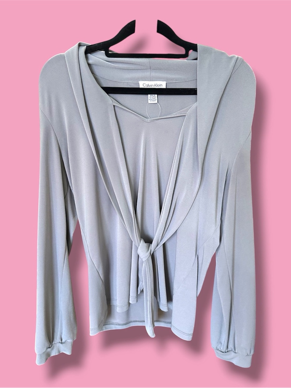 Calvin Klein Light Gray Tie-Front Wrap Blouse - Picture 2 of 4